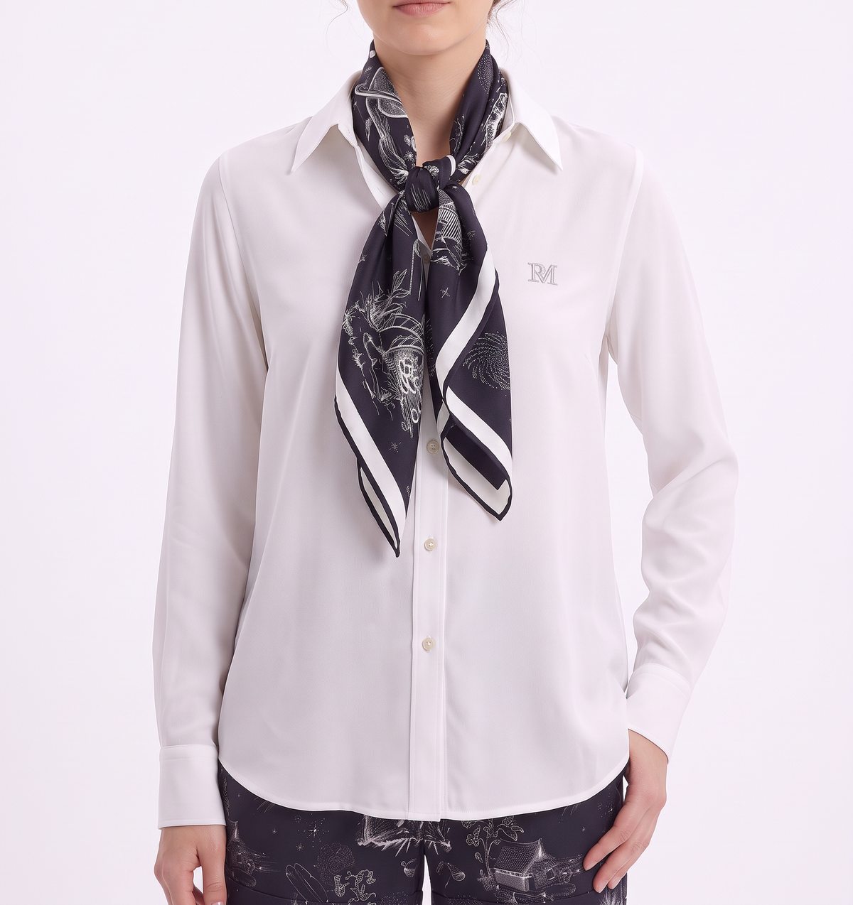 Black Space Toile de Jouy 90cm Silk Twill Scarf