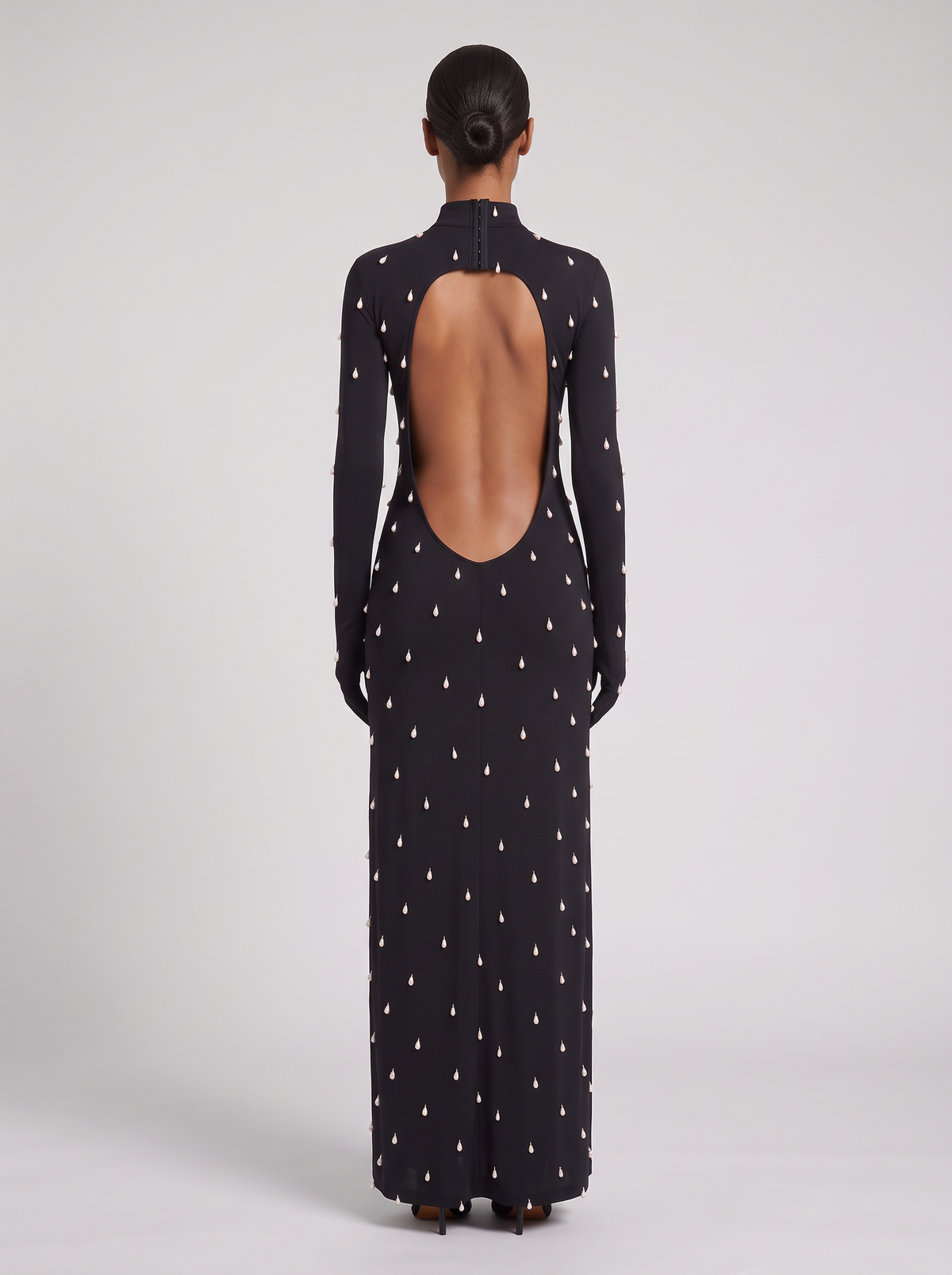 Black Pearl-Hand Embroidered Open-Back Maxi Dress
