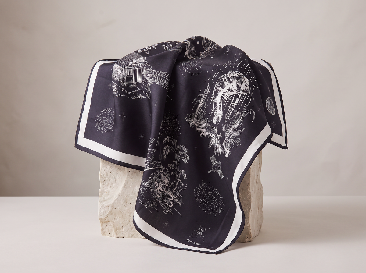 Black Space Toile de Jouy 90cm Silk Twill Scarf