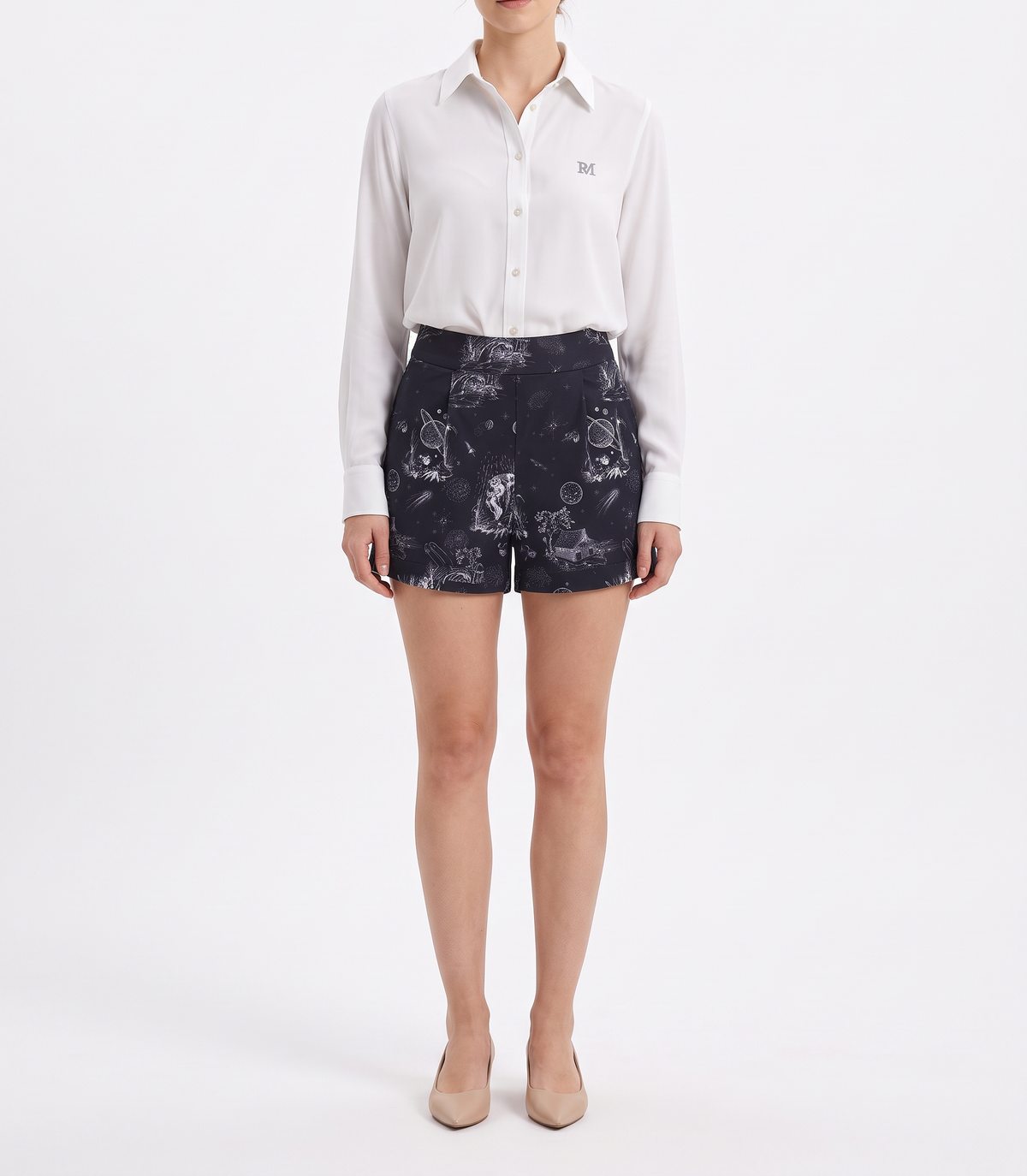 Black Space Toile de Jouy Cotton Tailored Shorts