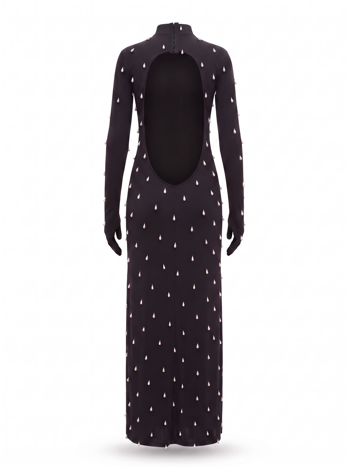 Black Pearl-Hand Embroidered Open-Back Maxi Dress