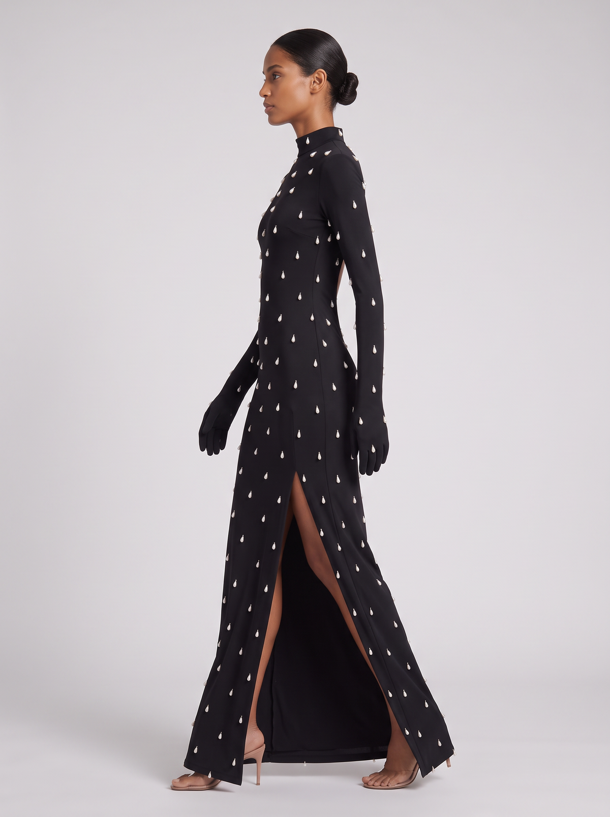 Black Pearl-Hand Embroidered Open-Back Maxi Dress