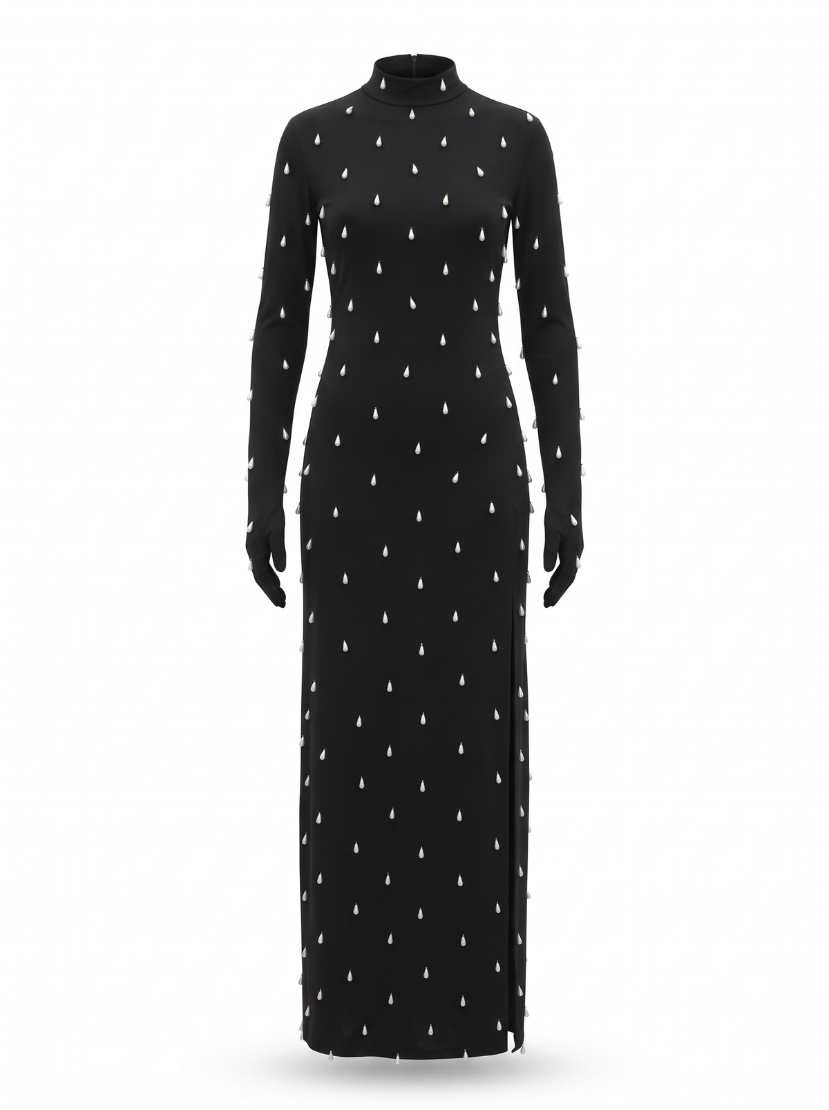 Black Pearl-Hand Embroidered Open-Back Maxi Dress