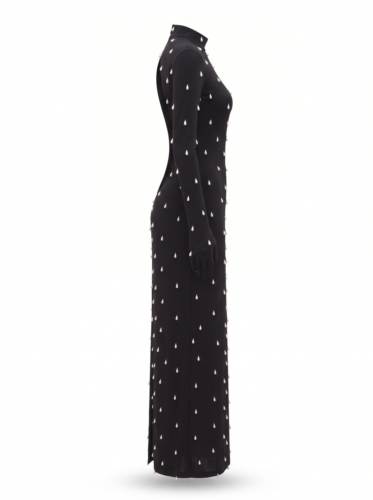 Black Pearl-Hand Embroidered Open-Back Maxi Dress