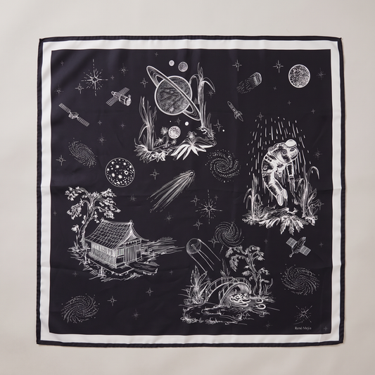 Black Space Toile de Jouy 90cm Silk Twill Scarf