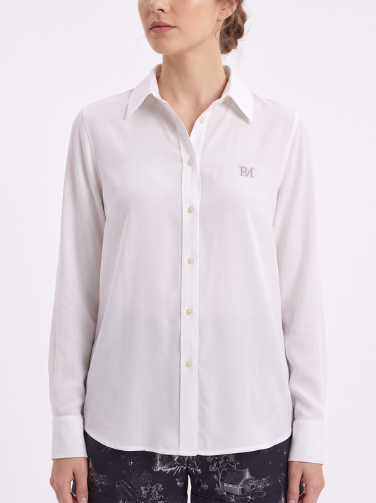 White Crêpe de Chine Embroidered Logo Shirt